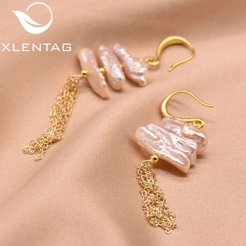 XlentAg натуральные пресноводные розовые жемчужные висячие серьги с кисточками