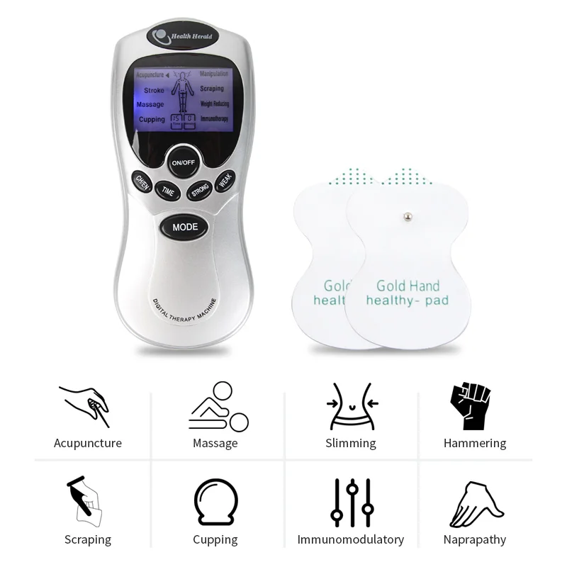 

Whole English Key Dual Input Electrical Muscle Stimulator Full Body Relax Muscle Massager Pulse Tens Acupuncture Therapy+4 Pads