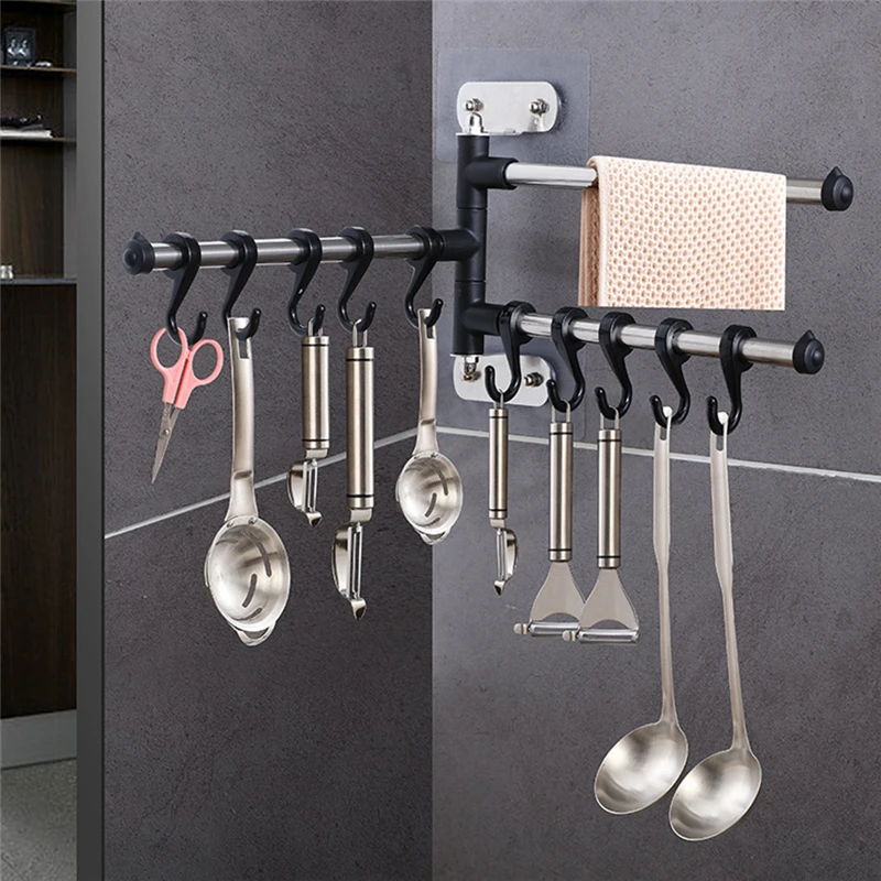 

Hanging Rack Punch-free Utensil Pan Holder Multifunction Organizer 10 Hooks for Spoon Scoop Cup Bathroom Kitchen Organizer