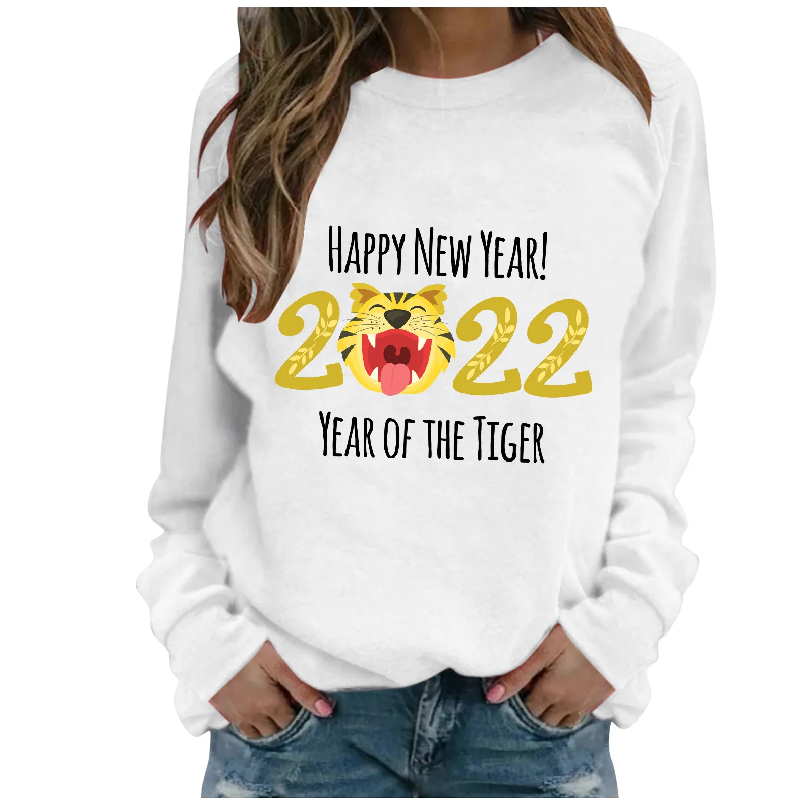 

Women's Sweatshirts New Year Letter Print Long Sleeved Sweatshirts Casual Pullovers Спортивный Костюм Женск