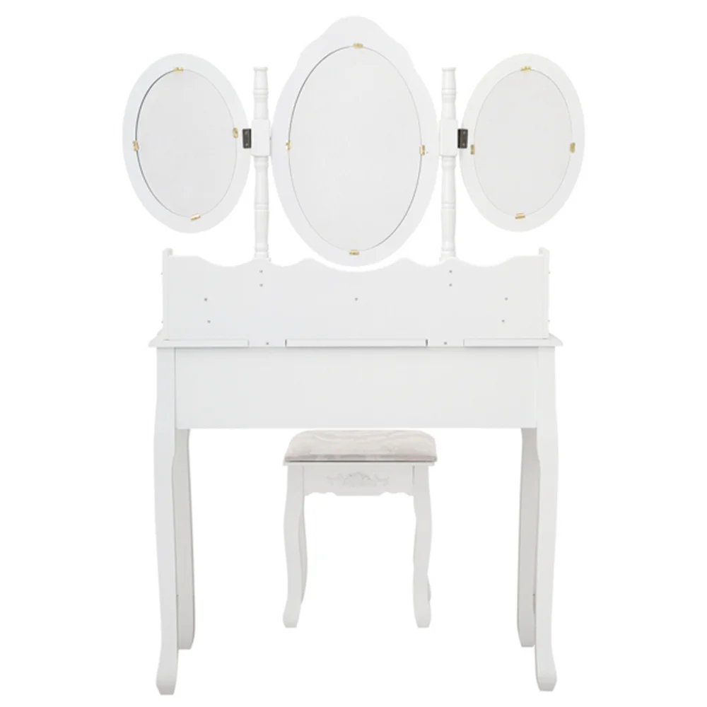 

【USA READY STOCK】FCH MDF Spray Paint Seven Drawers Three-fold Mirror Dressing Table Set White