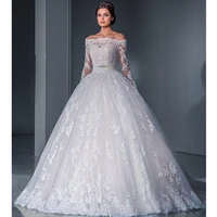 elegant sweetheart neck wedding dresses lace appliqu%c3%a9d tulle sheer long sleeve bridal floor length vestidos elegantes para mujer