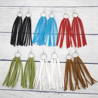 faux suede leather tassel earrings for women handmade chic boho silver circle with long fringed earrings free shipping