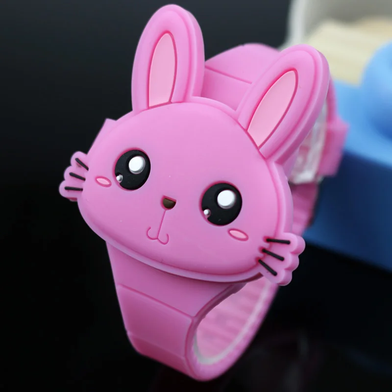 Lovely Rabbit Cartoon Children Watches Flip Cover Rubber Electronic Kids Watch for Boy Student Girls Clock Reloj Infantil Saati | Наручные