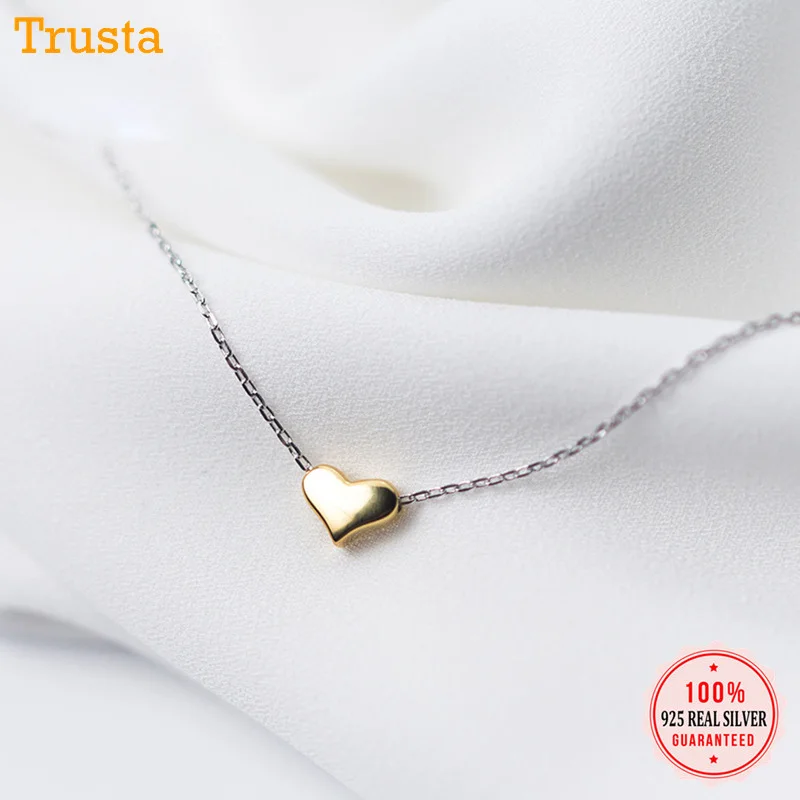 Trustdavis 100% 925 дюйма твердая искусственная Золотая подвеска в форме сердца 40 см