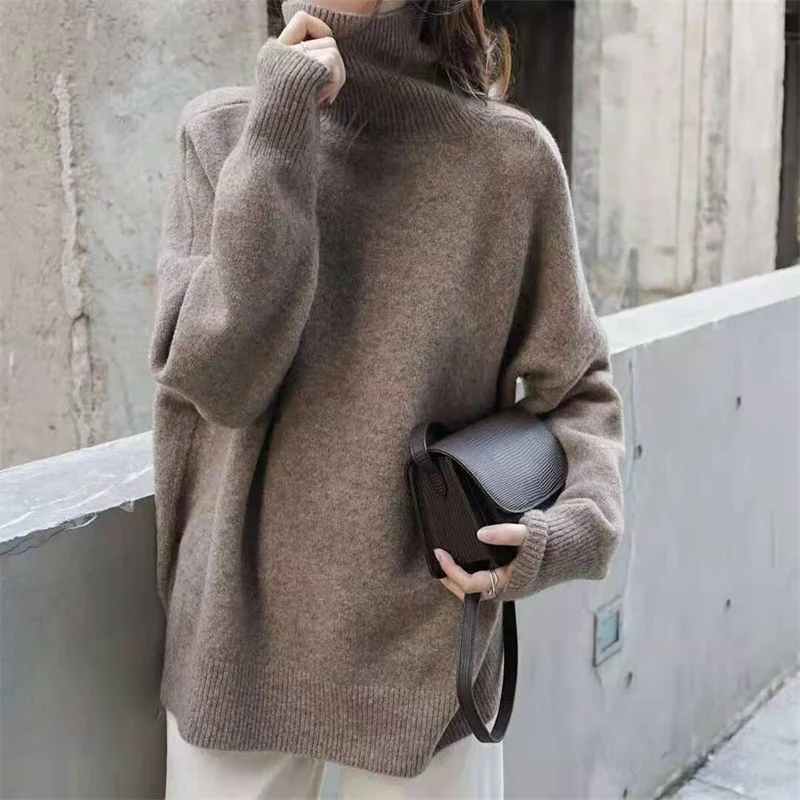 

Turtle Neck Cashmere Sweater Women Korean Loose Warm Knitted Pullover 2021 Winter Outwear Lazy Female Jumpers свитер женский