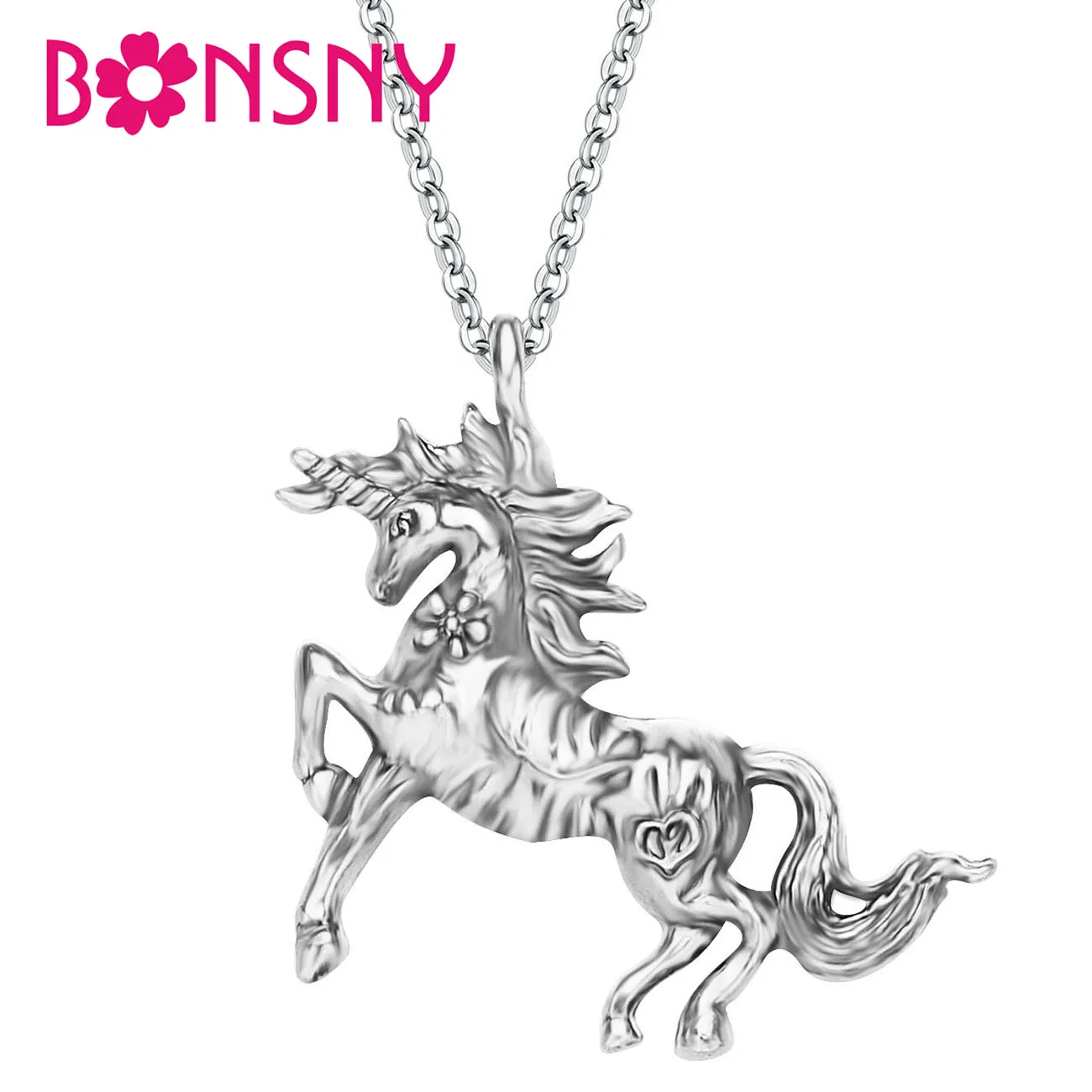 Чокер женский Bonsny из сплава с посеребренным покрытием Единорог Лошадь колье