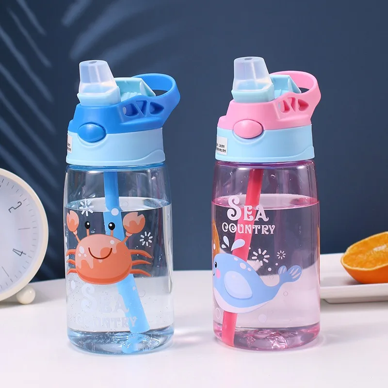 

Children's Drinking Bottle Kindergarten Straw Cup Small Boy Creative Duck Beak Plastic Bottles Water Cartoon Cute Portable Kids