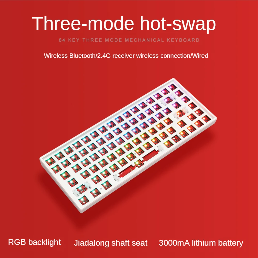 

Hot Swap Kit DIY 84Key RGB Wireless Bluetooth 2.4G Three-mode Mechanical Keyboard Hot-swappable Axis Customization Kit Backlight