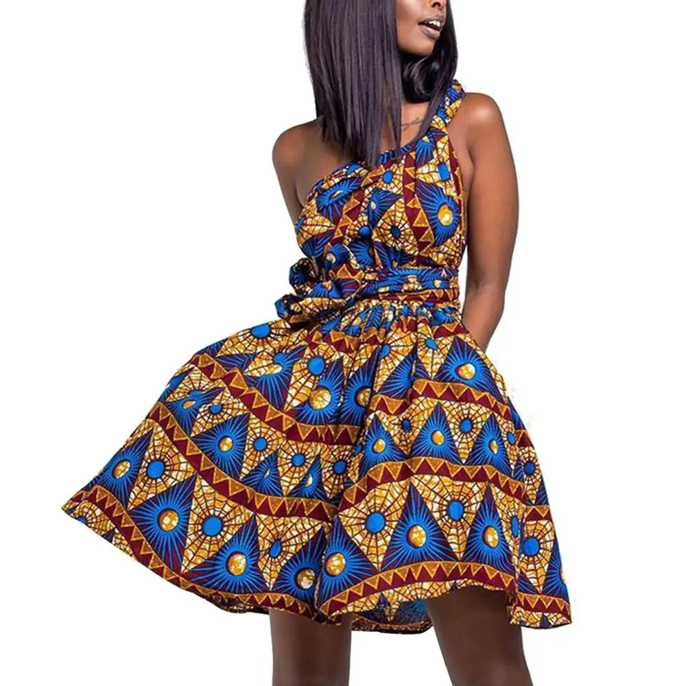 Short Dress 69M02 Kureas Африканское Платье женское нация полиэстер Африка печать сексуальные летние платья Национальный принт Vestido Dashiki Kanga одежда - Цвет: Short Dress 69M02