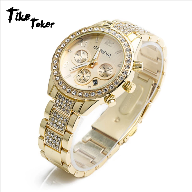 

Tike Toker Women's three eye watch with calendar, steel belt quartz watch, lovers' Watch