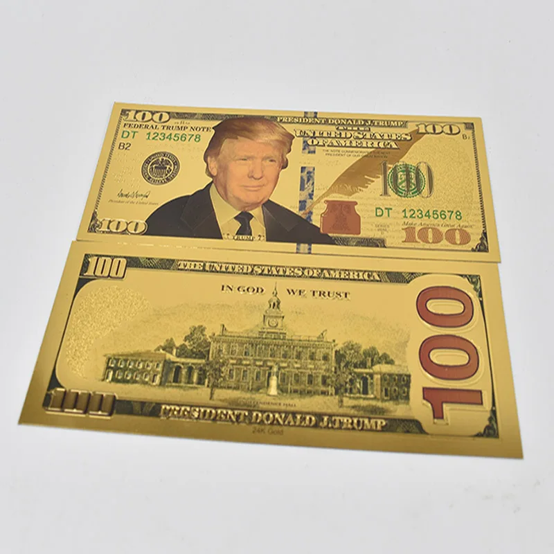 Банкнота 100 долларов США золотой президент Дональд Трамп Америка набор