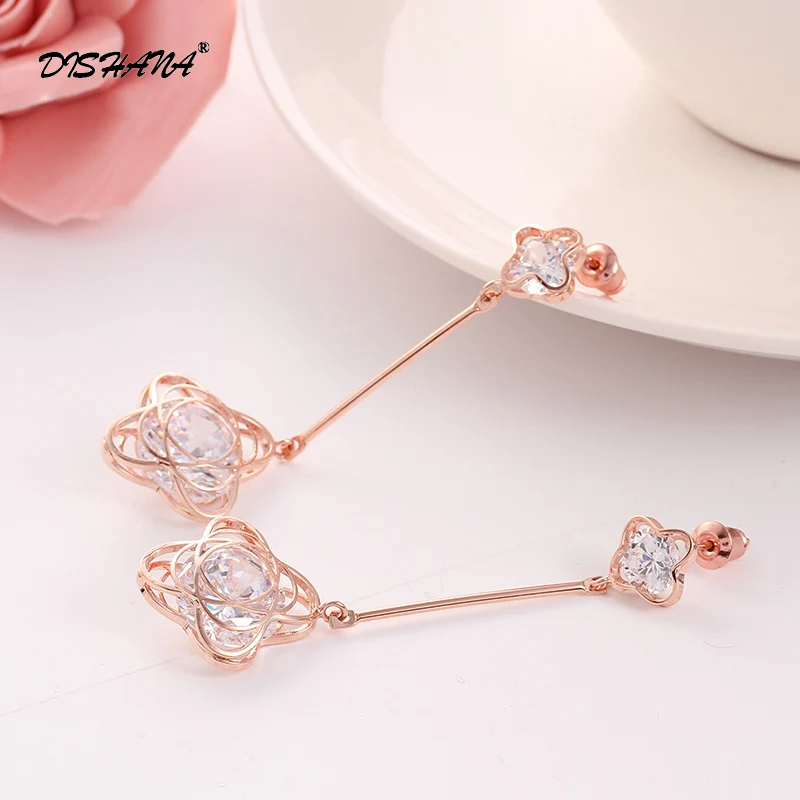 Женские длинные серьги с цирконием подарочные цветком E0559 оптовая продажа|fashion long