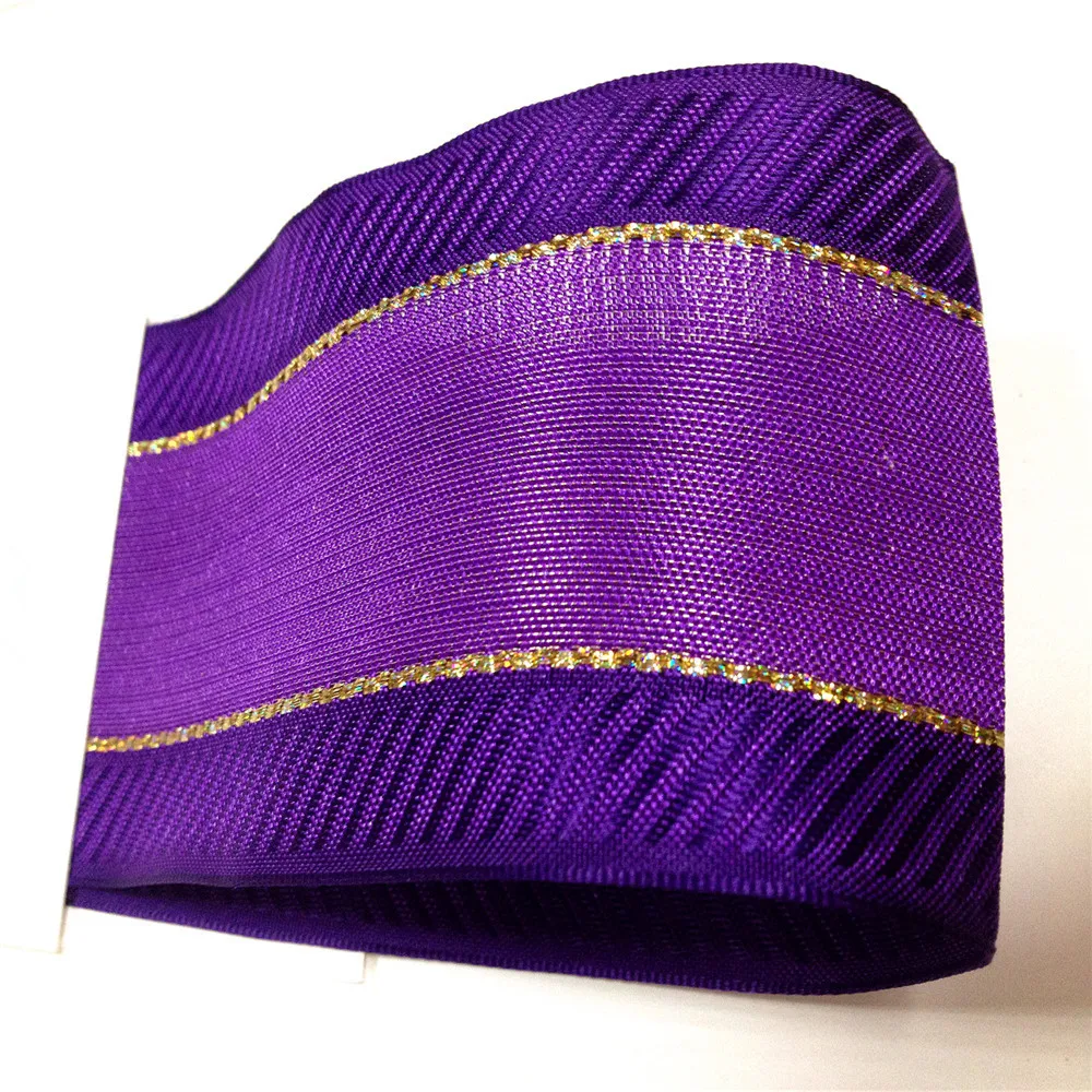 

25YARDS 63MM Wired Edge Purple Satin Ribbon with Twill Lurex Stripes for Birthday Decoration Chirstmas Gift DIY Wrapping 2-1/2"