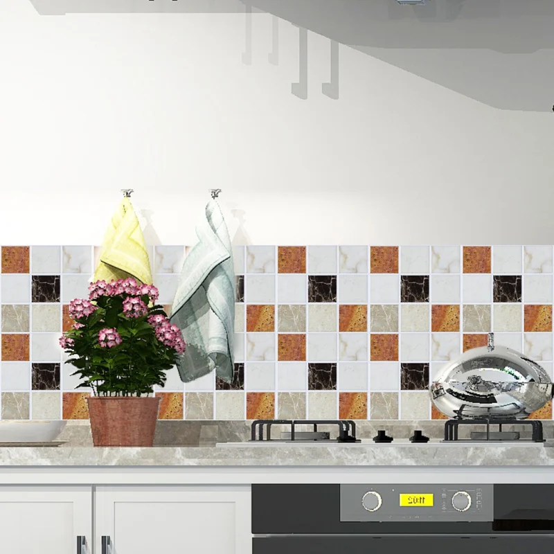 

6PCS PVC Wall Stickers Emulation Marble Tile Decorative Mosaic Sticker Backsplash Decals Kitchen Oil Wall Sticker Home Decor