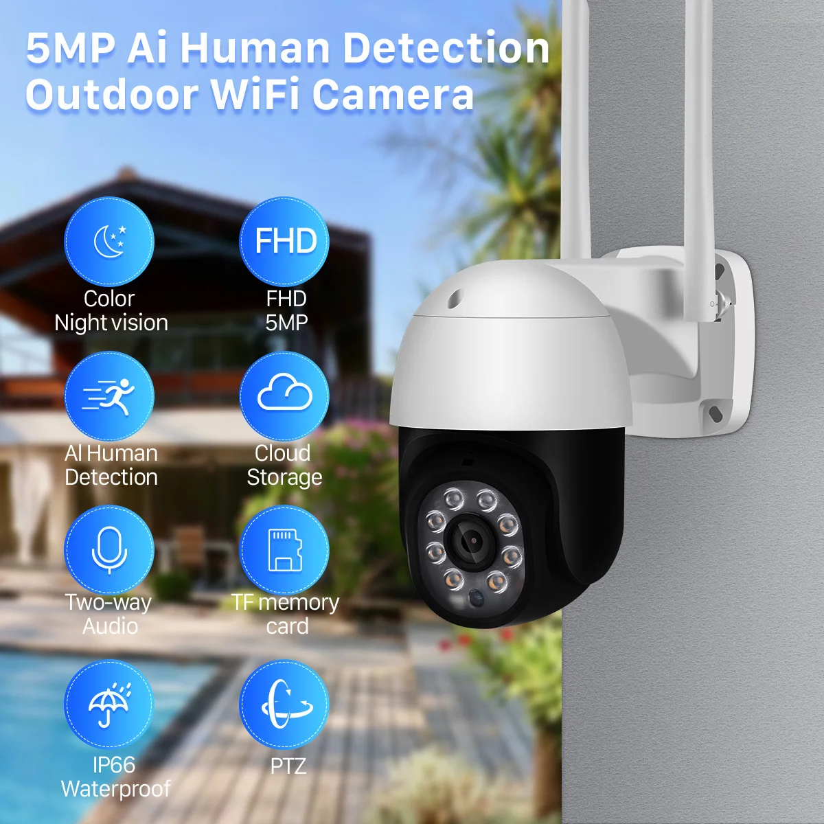 

PTZ IP Camera 5MP Wifi Outdoor 1080P HD Waterproof Camera Onvif Security Wireless Surveillance CCTV Auto Tracking Night Vision
