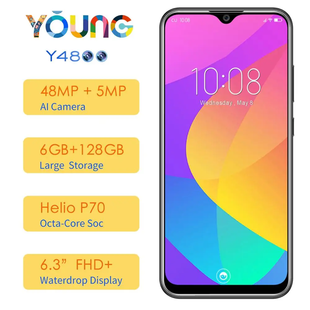 

OUKITEL Y4800 6G RAM 128G ROM Android 9.0 6.3"19.5:9 FHD Octa Core Mobile Phone ID Fingerprint 4000mAh 9V/2A 4G Smartphone