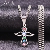 muslim islam stainless steel wings cross necklaces chain womenmen silver color jewelry collier inoxydable femme n5212s05