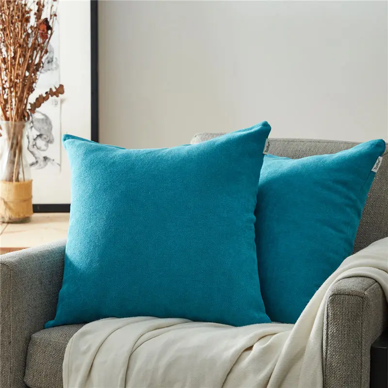 Teal-set of 2 Topfinel мягкие синелиные одноцветные наволочки Чехол декоративная на подушку наволочка для мангала диван офис стул 10 цветов высококачественная удобная подушка - Цвет: Teal-set of 2