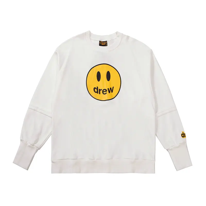 DREW Sweater Hoodie 100% Cotton Long Sleeve Cotton Men O-neck Male Women's High Quality Tops HOUSE JUSTIN Brand Smiley