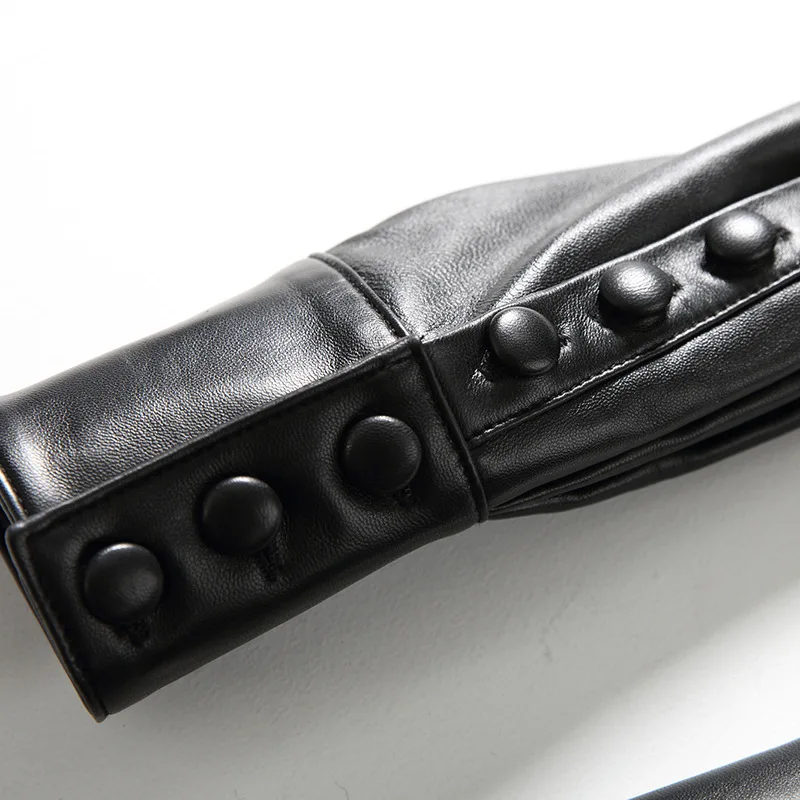 Spring Genuine Leather Women Sheepskin Slim Long Coat Black Stand Collar Long Sleeve Soft Temperament Jacket Single Breasted