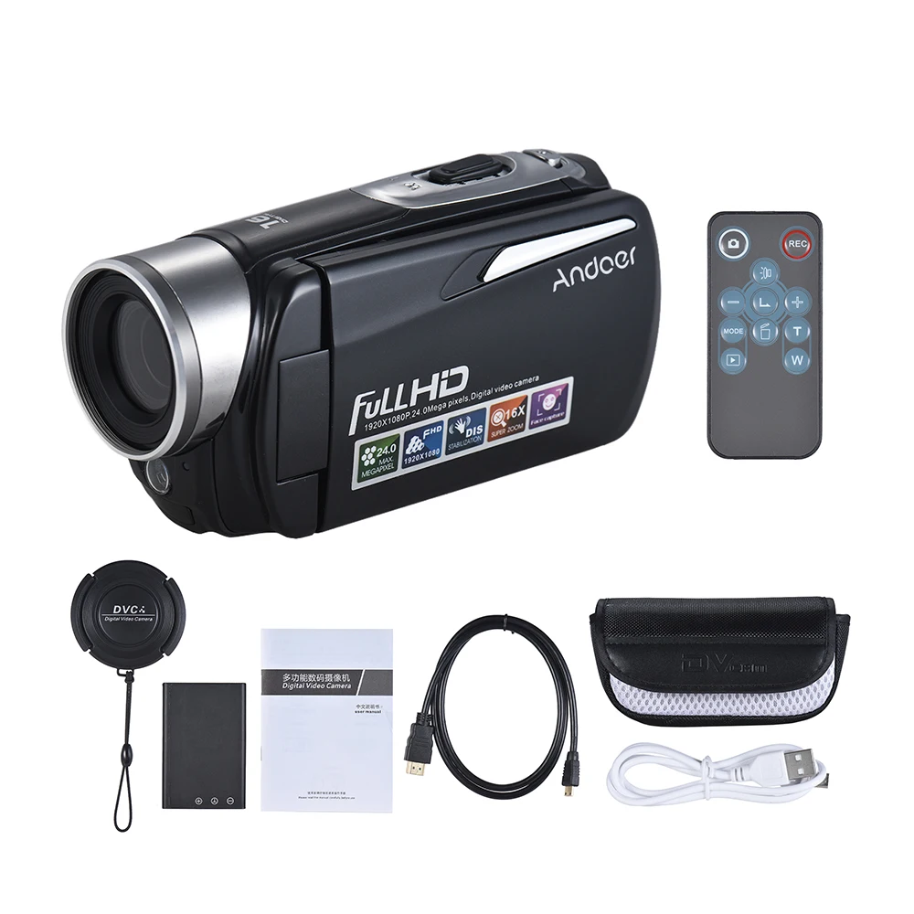 Andoer HD-460S 1080P FHD 24M Цифровая видеокамера DV IR ночное видение 16X Зум анти-встряхивание лица Обнаружение дистанционное управление