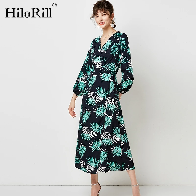 Платье HiloRill женское длинное с цветочным принтом Элегантное повседневное средней