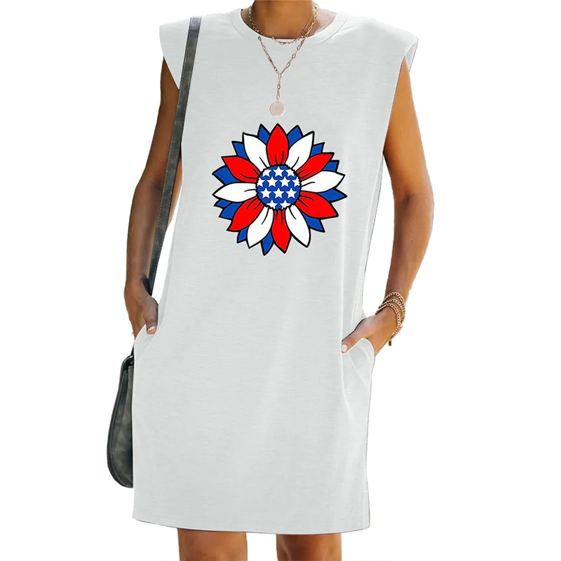 

Womens Ladies Sleeveless Floral Printed Mini Dress Summer Fashion Casual Dresses