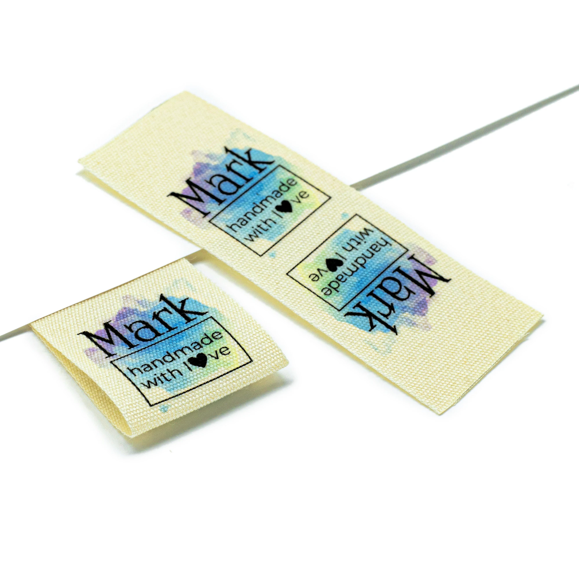 

Beige Custom Sewing label, Logo or Text - fold Tags, Personalized Brand , Printing Labels, sew on label (FR235)