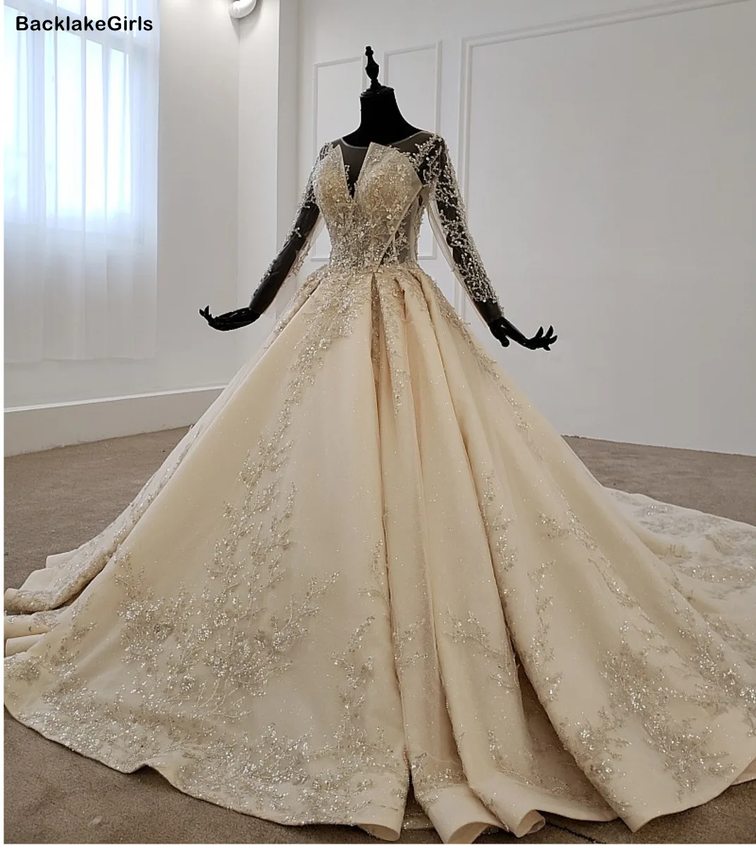 Свадебное платье принцессы 2020 богемное свадебное с длинным рукавом и v-образным