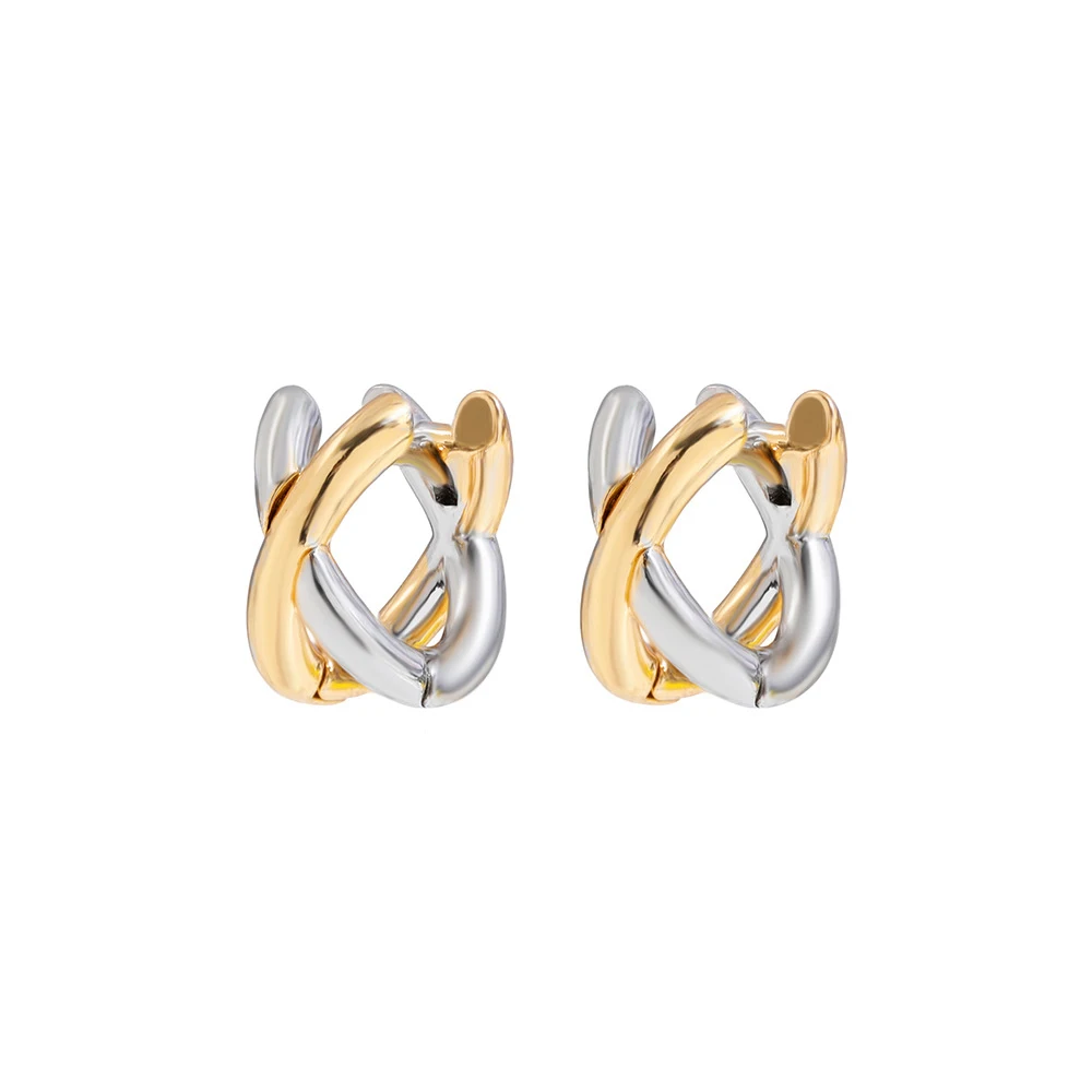 

SRC0I Two Tone Crossed Geometric Circle Hoop Earrings Small Ear Buckle Huggies Earrings Brincos For Women Party Jewelry New