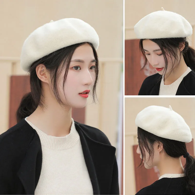 2019 женский осенний зимний шерстяной берет Толстая теплая прогулочная шапка