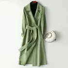 Женское шерстяное пальто, кашемировое пальто с длинным рукавом и поясом, Осень-Зима 100%