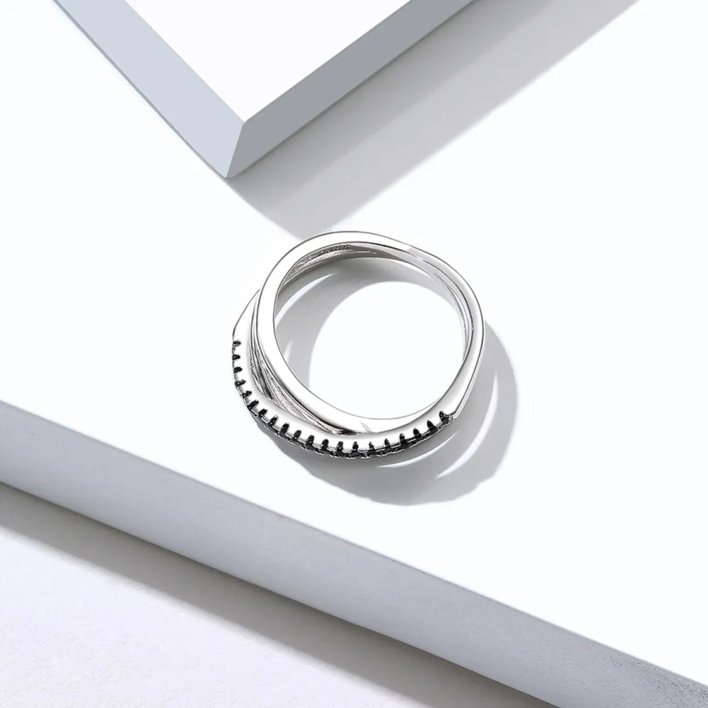 

SILVERHOO For Women S925 Sterling Silver Three layers Ring Single layer Black Zircon Ring Romantic Anniversary Engagement Gift