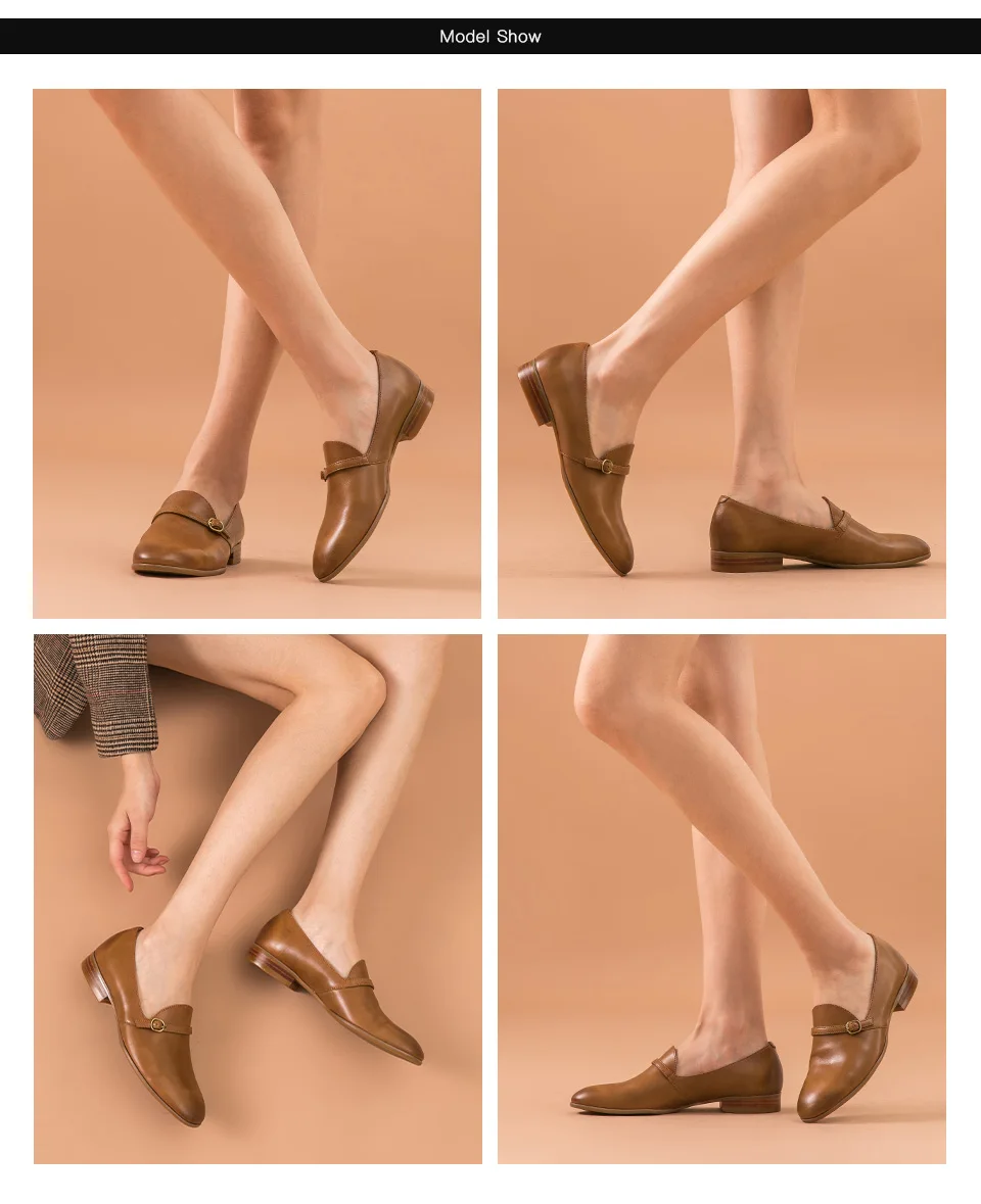 BeauToday Loafers Women Genuine Cow Leather Round Toe Buckle Ladies Slip-On Casual Flat Shoes Handmade 27159