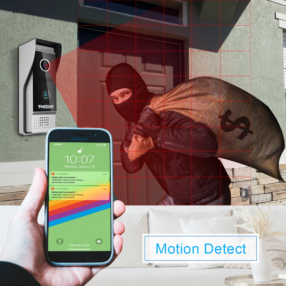 

TMEZON Tuya App Home Intercom System Wireless WiFi Smart IP Video Doorbell 1080P 7 Inch with 1x1080P Wired Door Phone Camera