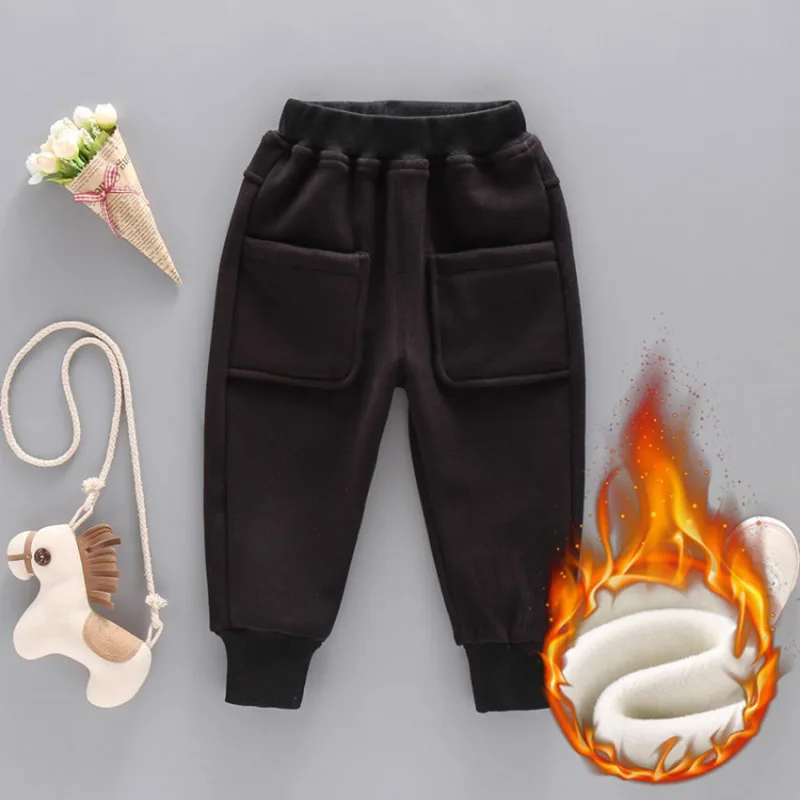 

High-quality winter boys thickening With velvet pants cotton fashion warm Stretch Bottoming trousers toddler kids girl clothes