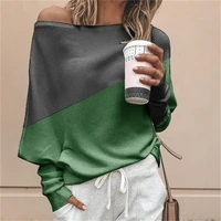 women oversized blouses spring long sleeve off shoulder tops off collar patchwork casual sweatshirt pullover shirts female s 5xl