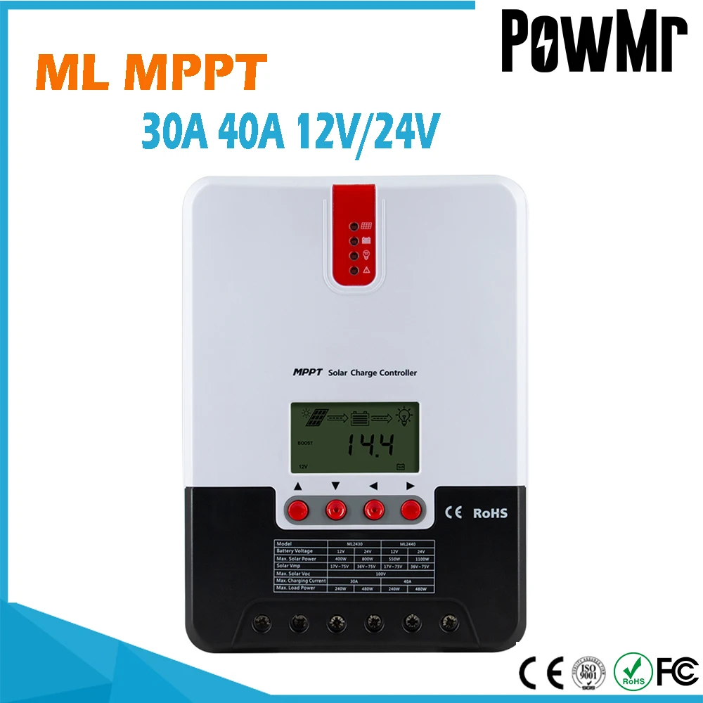 Контроллер заряда и разряда PowMr 30 А 40 MPPT для солнечной батареи 12 В 24 в
