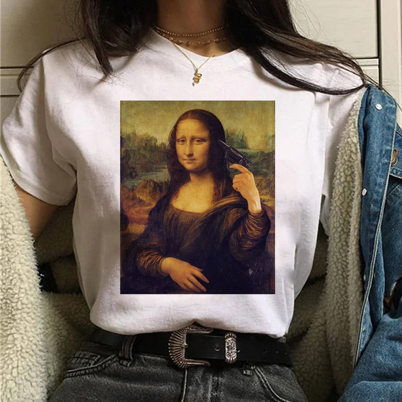 Mona lisa Футболка Harajuku Женская 90s забавная Винтажная Футболка Ullzang с графическим рисунком футболка корейский стиль футболки женские эстетические