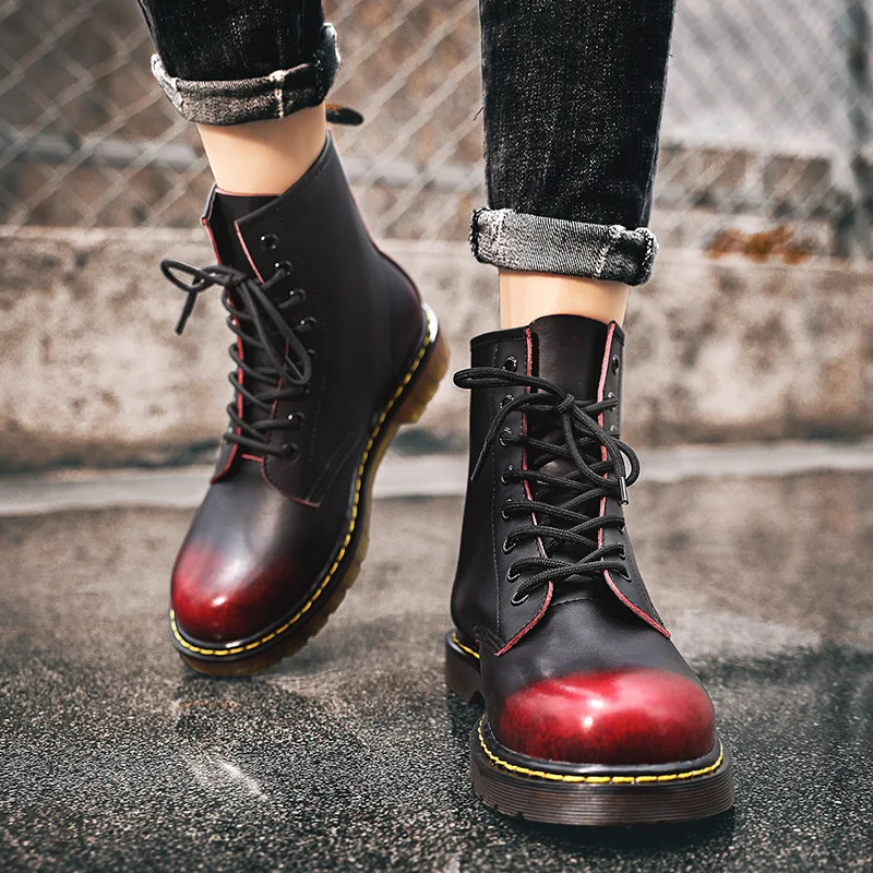 New Fashion Luxury Martin Boots Men's Shoes Thick-soled Ankle Boots Lace-up Men Cowboy Boots Motorcycle Men's Shoes