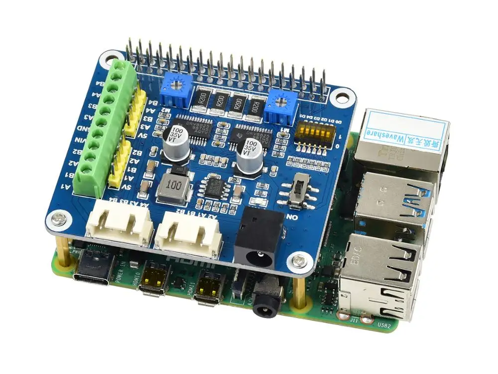 Шаговый двигатель Waveshare для Raspberry Pi управляет двумя шаговыми двигателями до 1/32