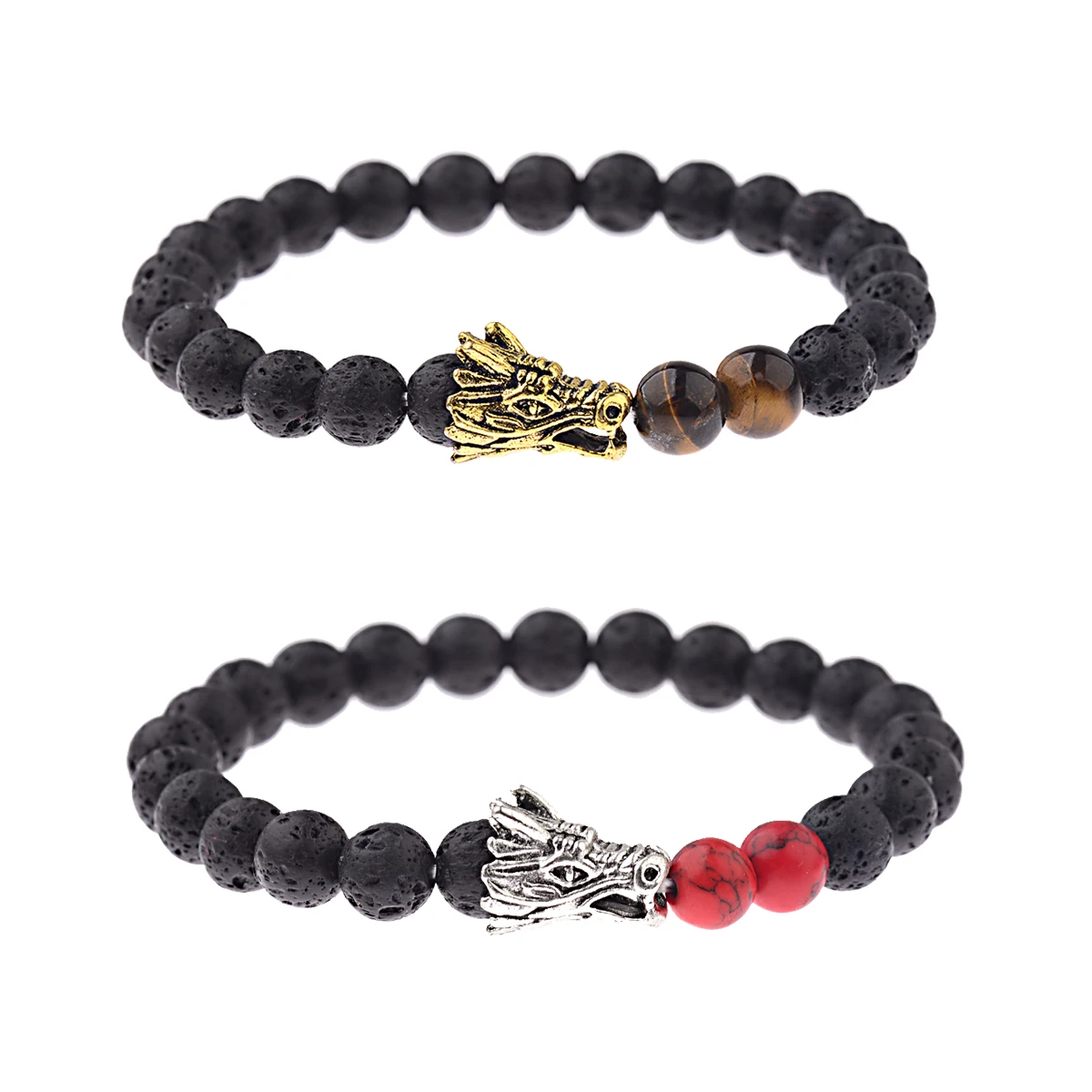 

Natural Black Lava & Black Howlite Stone Beads Bracelet Pulseira Masculina Mens Jewelry Buddha Dragon Bead Bracelet For Women