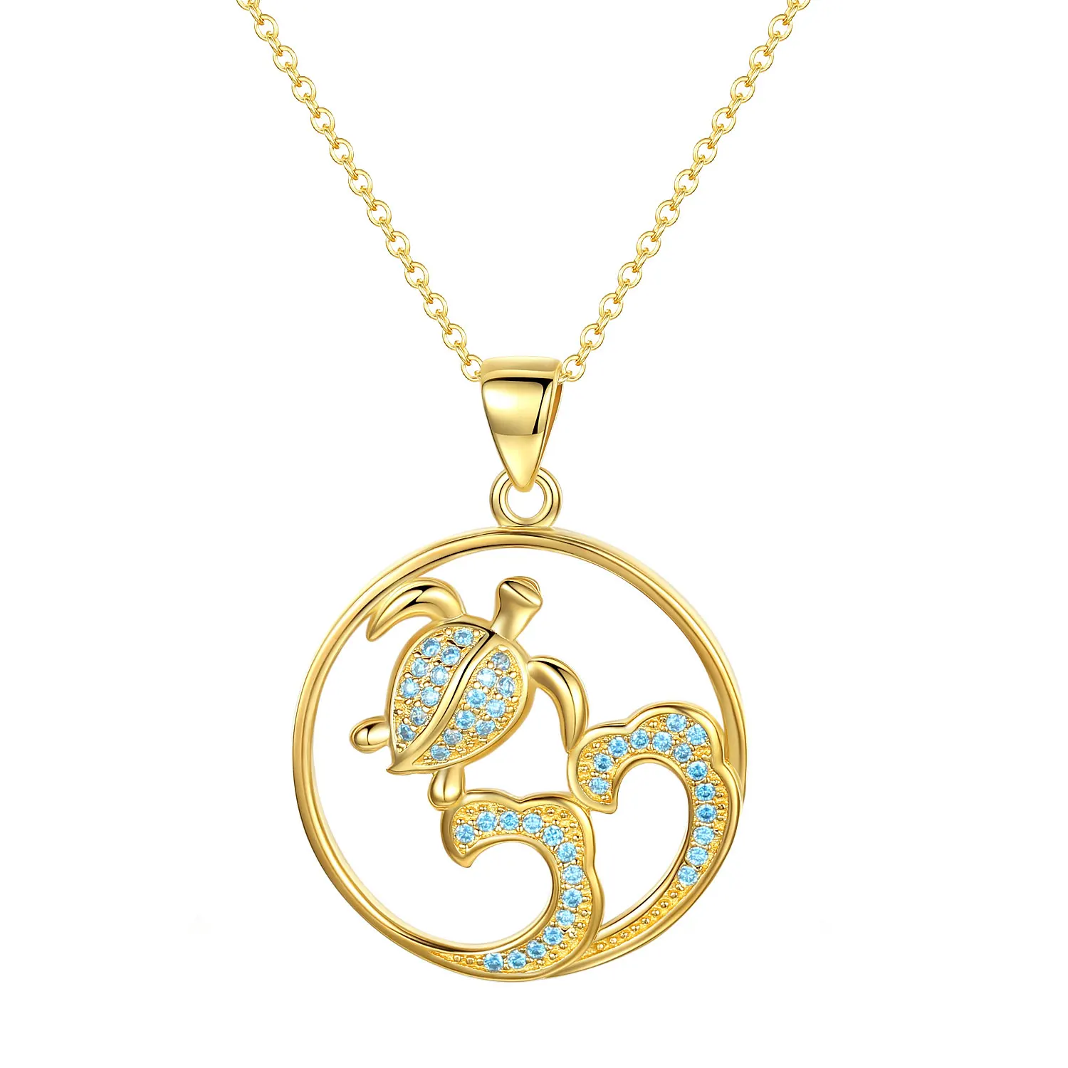 TONGZHE 2018 Fashion Long Necklaces Pendant Tortoise Luxury Round Blue CZ Chokers For Women Gift Factory Wholesale | Украшения и