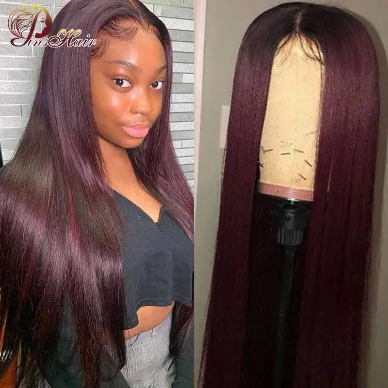 

99J, бордовый парик на сетке спереди, перуанские прямые парики 13*1 из человеческих волос с прозрачной сеткой, предварительно выщипанные парик...