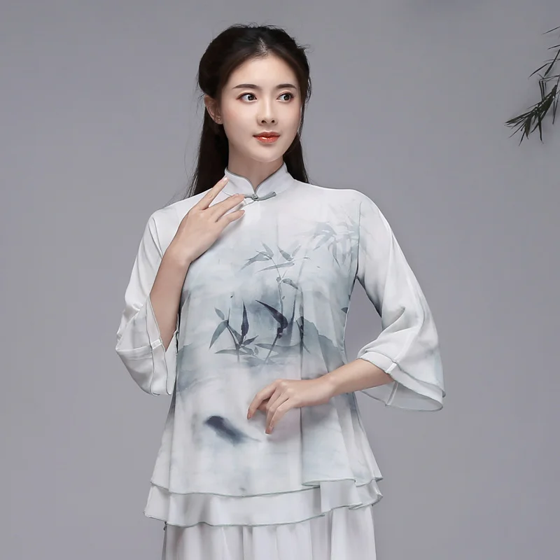 

2021 Spring and Summer Style Clothes Wind Blowing Bamboo Ink and Dyeing