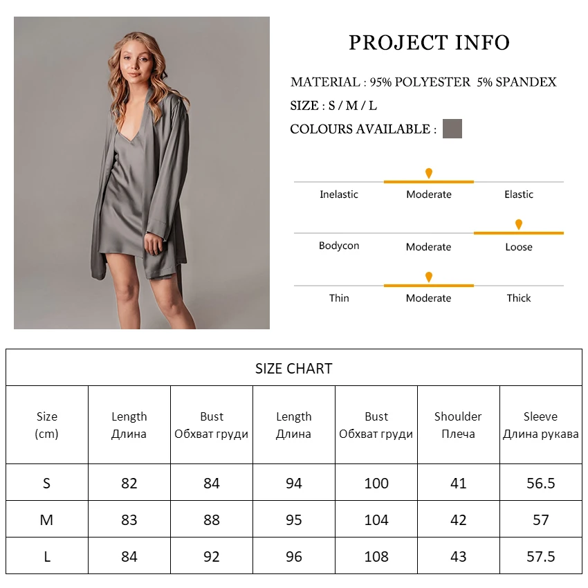 

Restve Gray Women Robes With Sashes Long Sleeve 2 Piece Set Sexy Backless Spaghetti Strap V Neck Nightdress Female Sets Casual