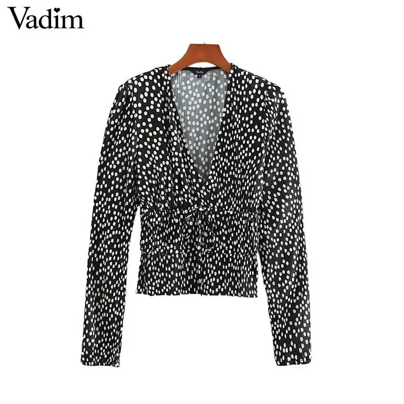 2020 женские стильные блузки с v образным вырезом и принтом эластичная резинка на