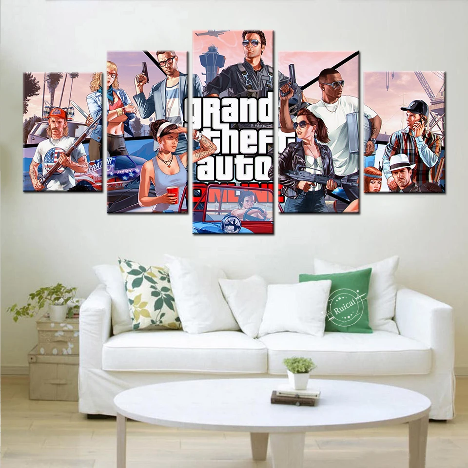 GTA 5 постер Grand Theft Auto V видео игра холст картина печать на стене картины для