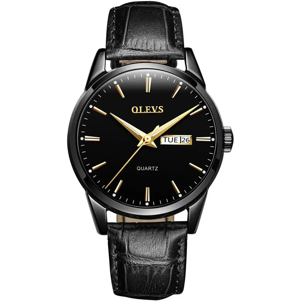 - Men - All Black OLEVS Простые Модные женские часы relojes mujer кожа день с датой часы женские светящиеся руки водонепроницаемые Wist часы - Цвет: - Men - All Black